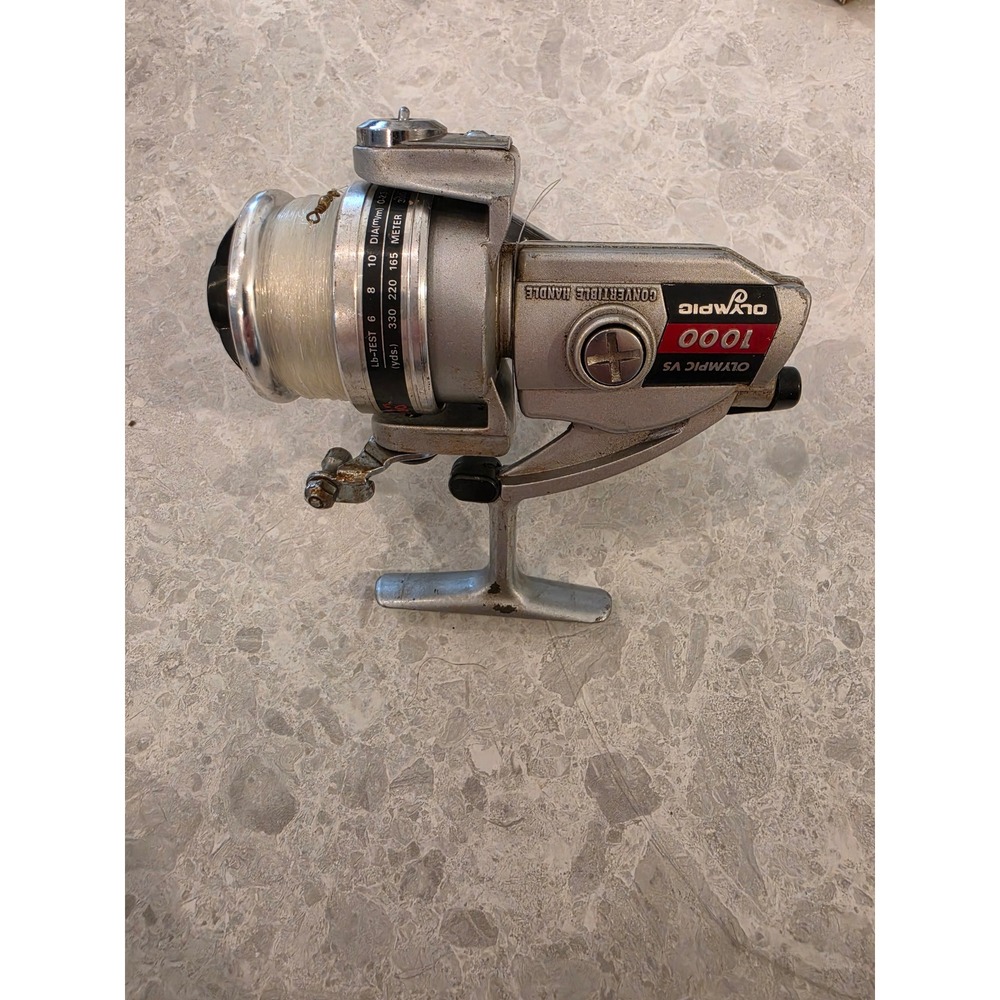 Vintage Olympic VS 1000 Spinning Fishing Reel Silver Convertible Handle Japan
